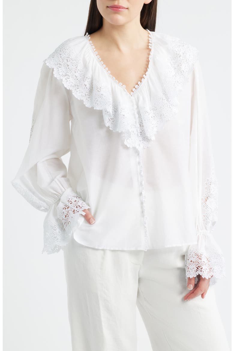 Arielle Lace Trim Ruffle Pullover Top, Alternate, color, WHITE