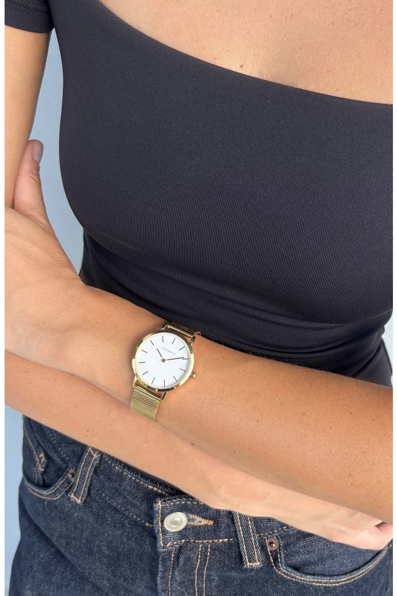 Frankfurt Quartz Mesh Strap Watch, 34mm, Alternate, color, GOLD/ WHITE