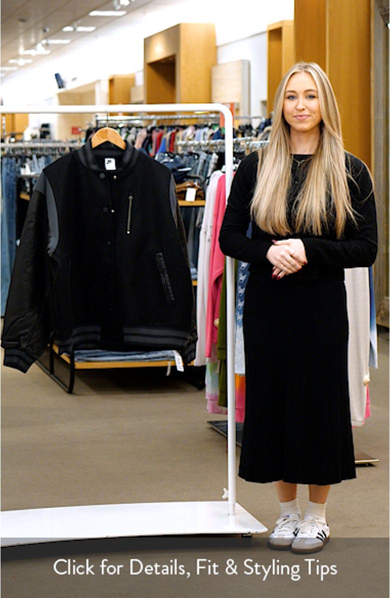 Sportswear Destroyer Leather & Wool Blend Varisty Bomber Jacket, sales video thumbnail