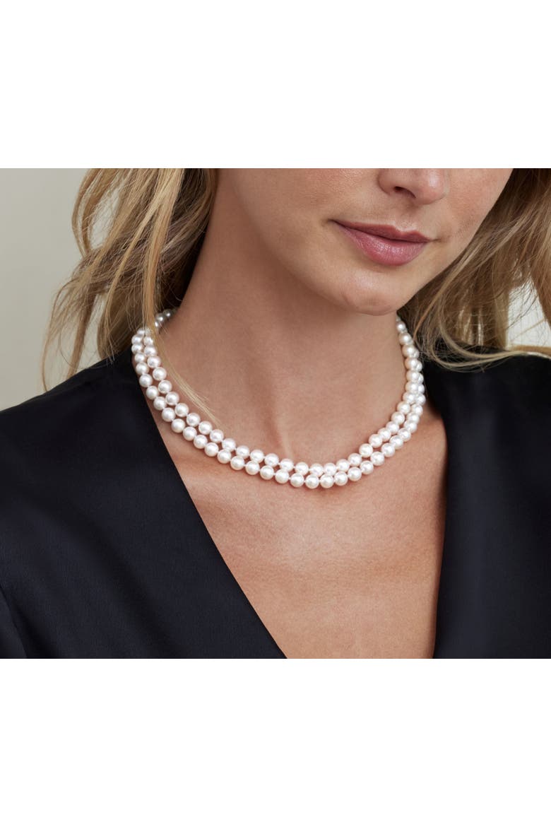 Japanese Akoya White Pearl Double Strand Necklace, Main, color, White Gold Clasp