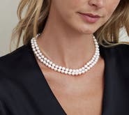 The Pearl Source Japanese Akoya White Pearl Double Strand Necklace