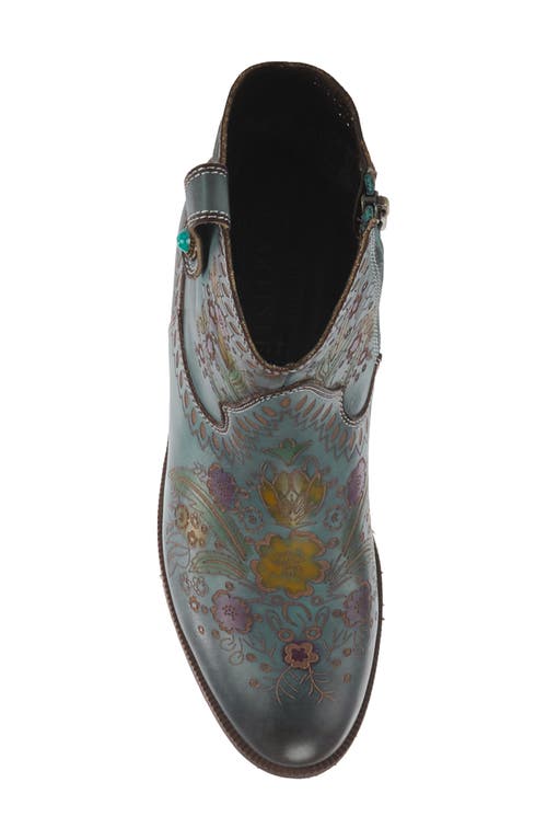 L'artiste By Spring Step Galop Embossed Floral Leather Bootie In Blue