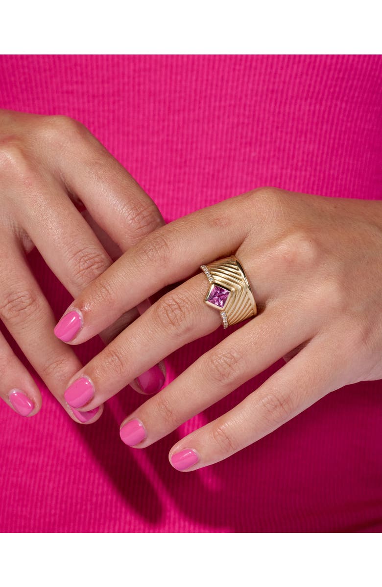 Campbell + Charlotte Spark Chevron Cigar Band Ring, Alternate, color, Pink Sapphire-Gold