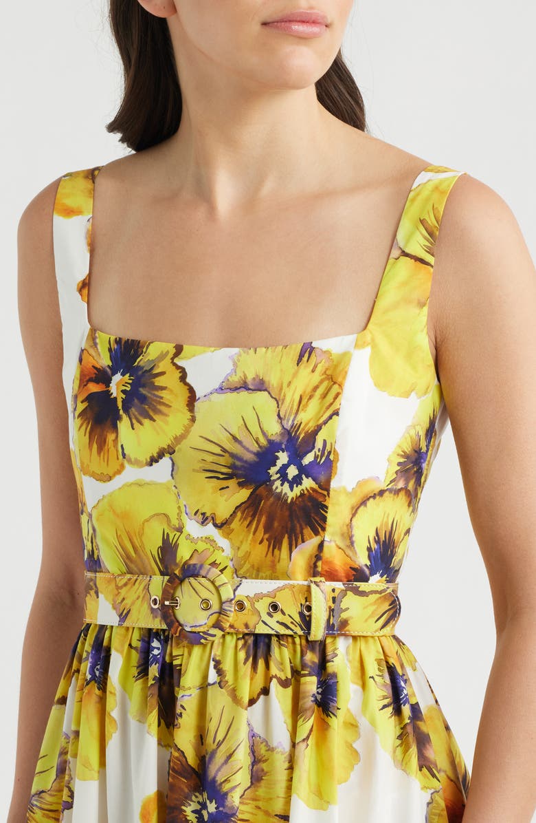 NADINE MERABI Helena Floral Cotton Cocktail Midi Dress, Alternate, color, Yellow
