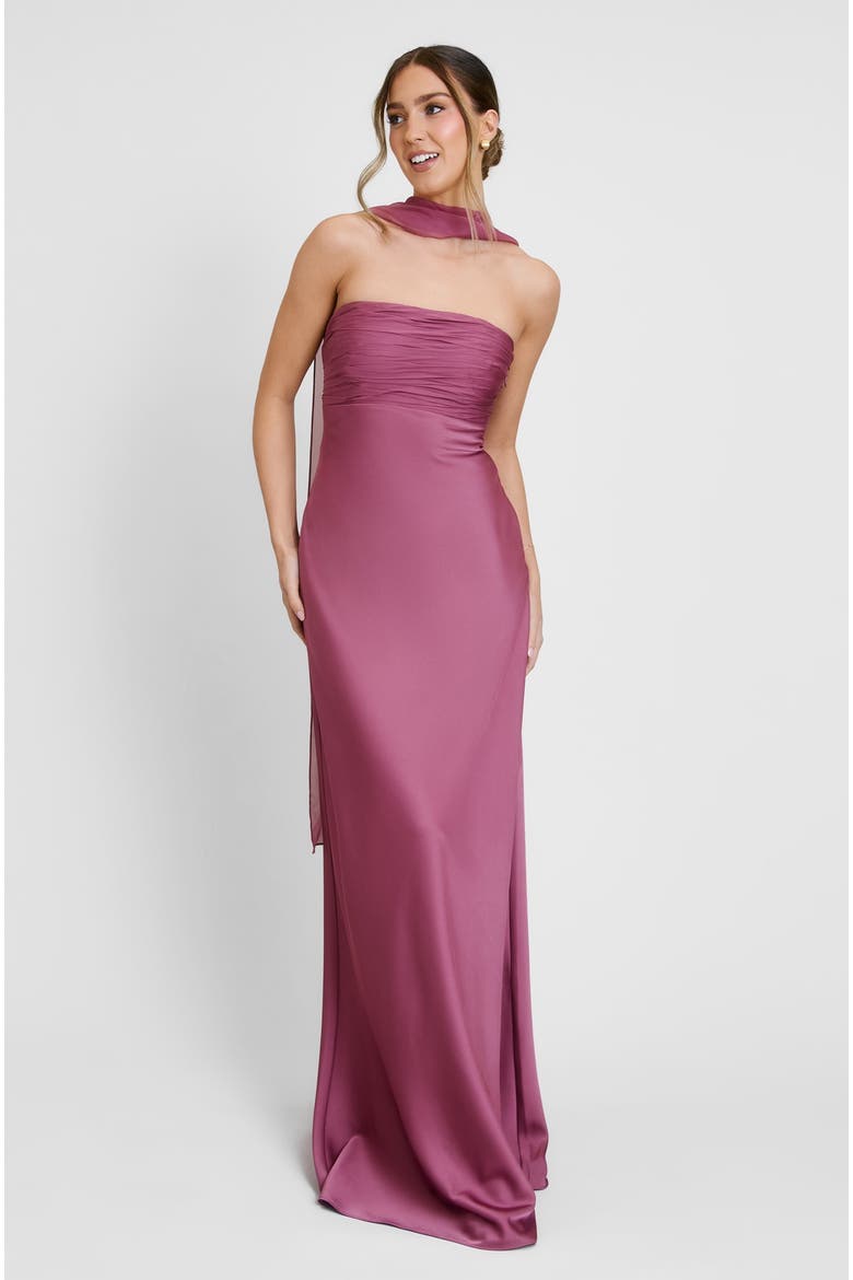 Chiffon Bandeau Satin Maxi Dress, Alternate, color, Plum