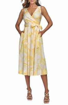 Print Tie Waist Sleeveless Midi Dress
