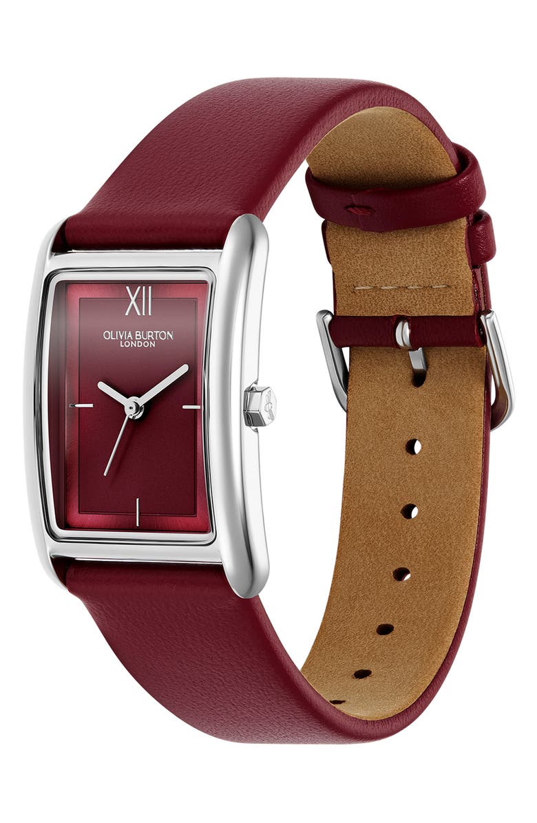 Olivia Burton Grove Rectangular Leather Strap Watch, 23mm, Alternate, color, 