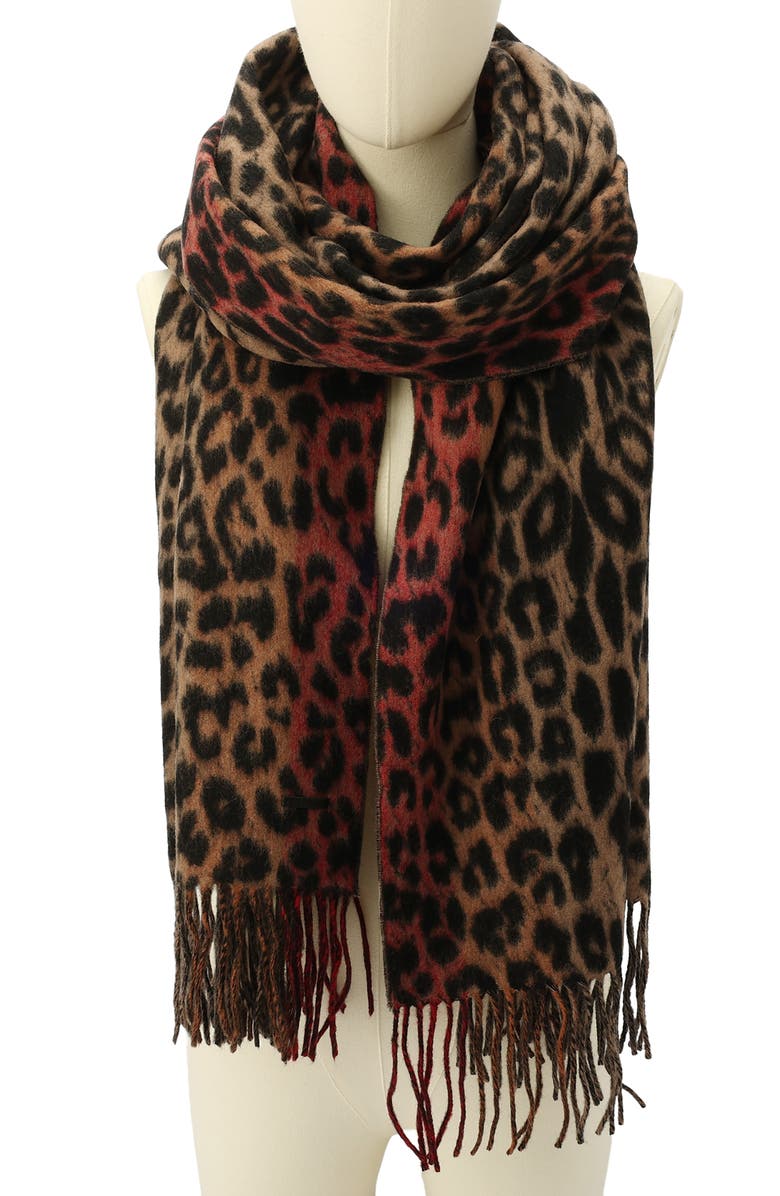 AllSaints Leopard Wool Scarf, Alternate, color, Natural Multi