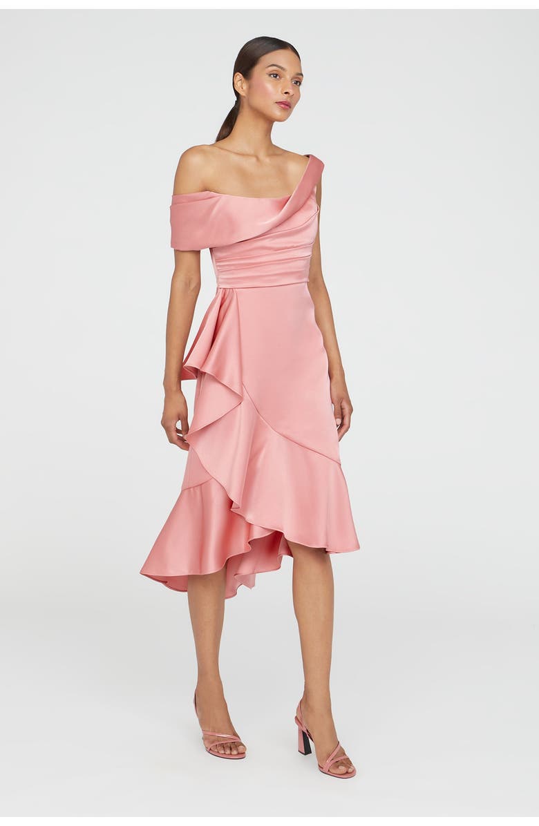 Theia Janice Draped Asymmetric Dress, Alternate, color, Sugar Coral