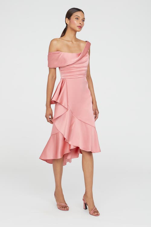 Theia Janice Draped Asymmetric Dress In Pink