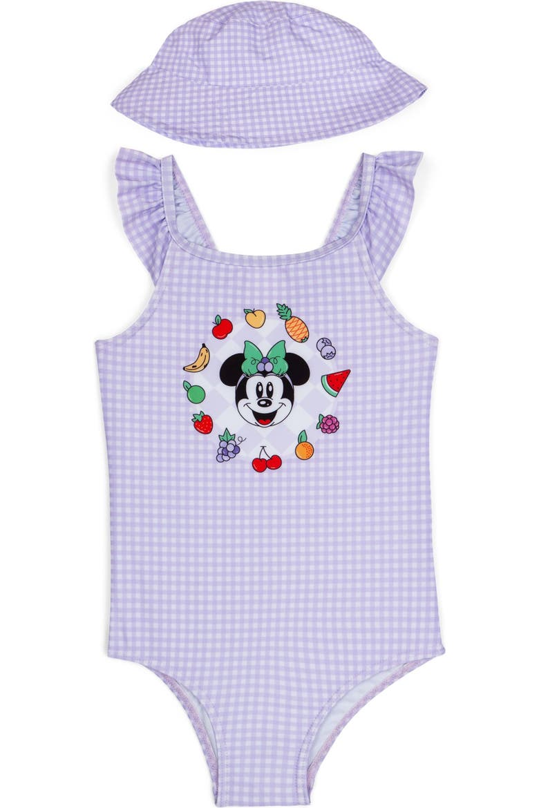 Minnie Mouse One Piece Swimsuit and Bucket Hat Set, Main, color, Lavender Minnie Mouse