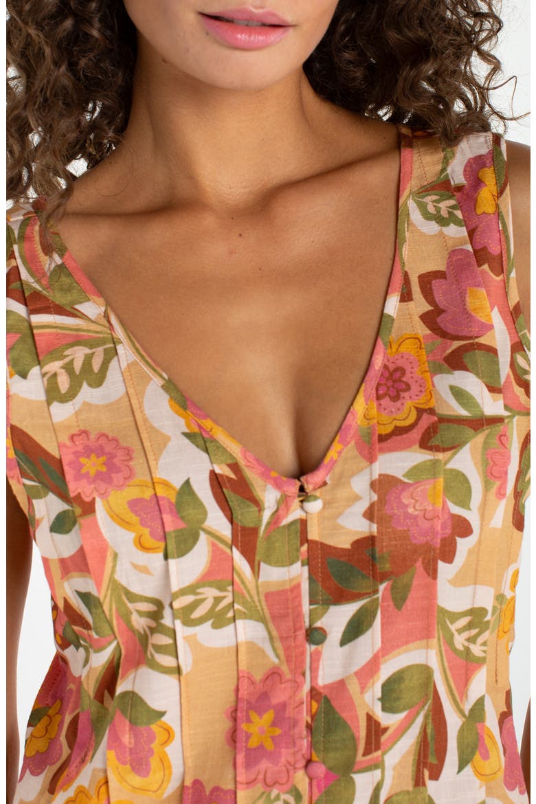 Floral Pleated Sleeveless Top, Alternate, color, TAN FLORAL MULTI