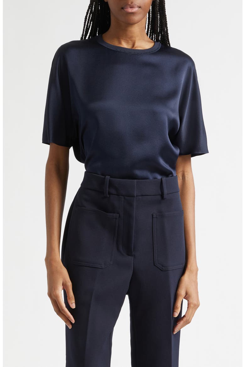 Lena Silk Crewneck Top, Main, color, NAVY