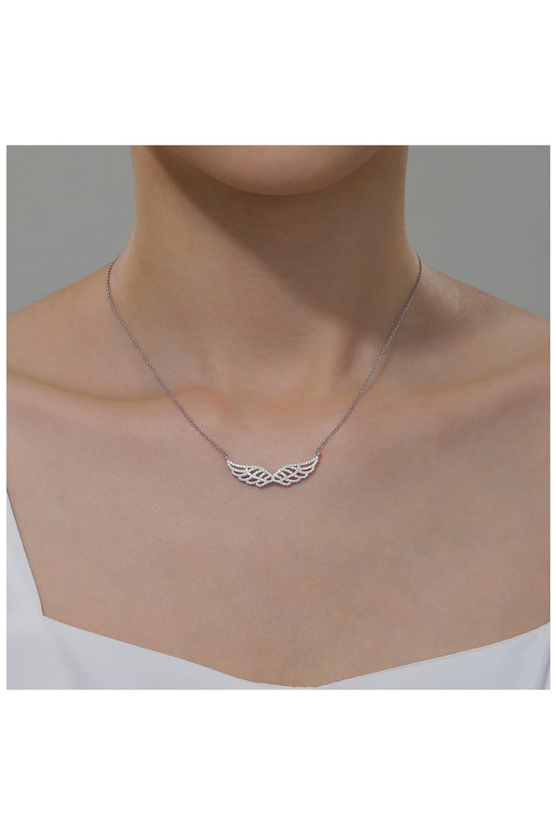 Angel Wings Simulated Diamond Pendant Necklace, Alternate, color, WHITE