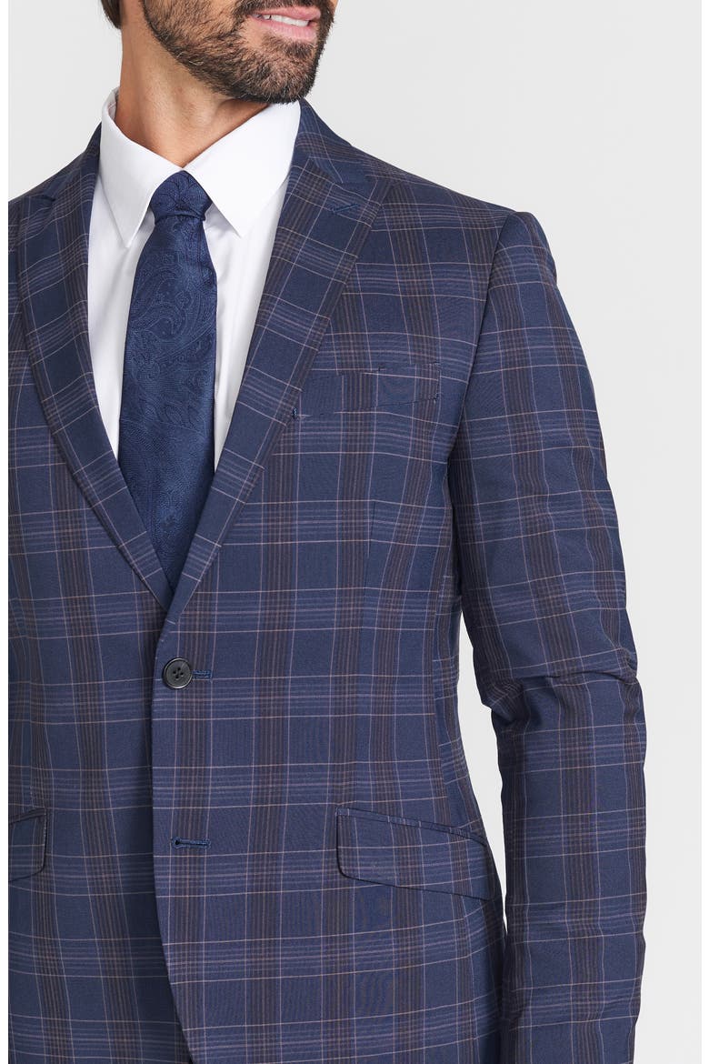 Navy Multi Plaid Peak Lapel Suit, Alternate, color, NAVY