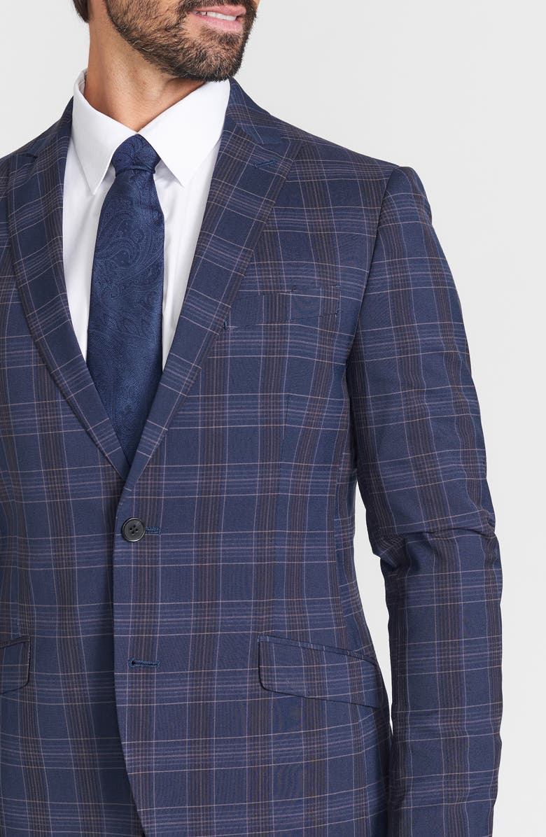 SAVILE ROW CO Navy Multi Plaid Peak Lapel Suit, Alternate, color, Navy