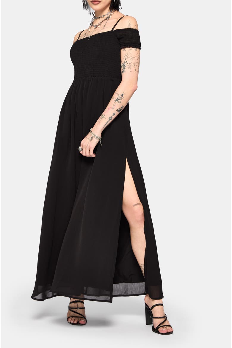 Mircalla Shirred Bardot Maxi Dress, Alternate, color, Black