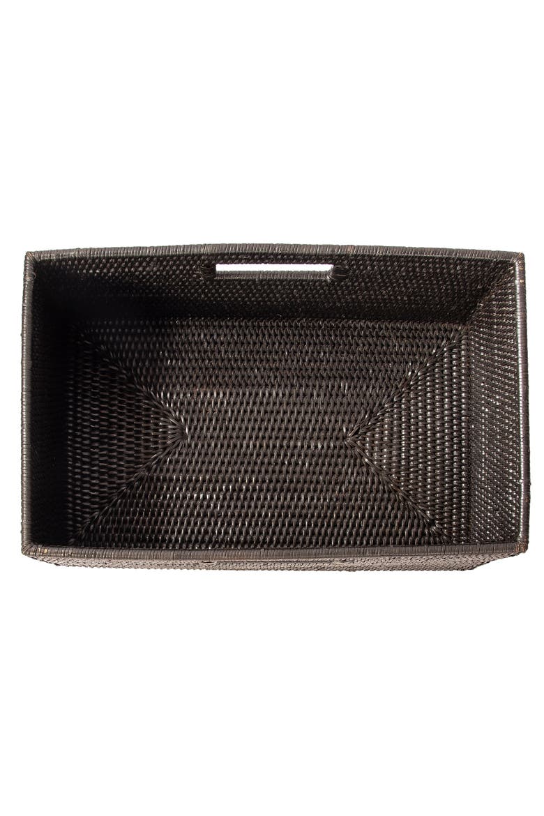 Artifacts Rattan Rectangular Shelf basket with Side handles, Alternate, color, Tudor Black