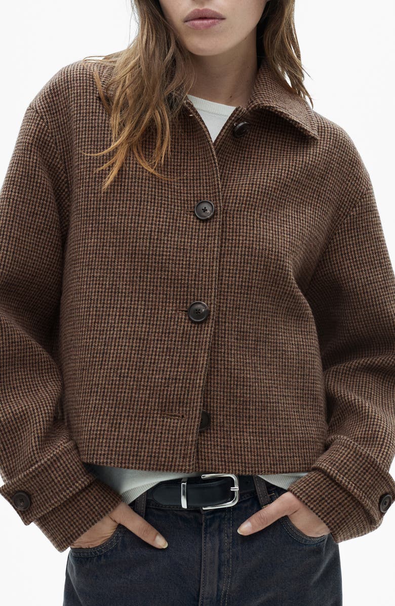 MANGO Micro Houndstooth Check Wool Blend Jacket, Main, color, 