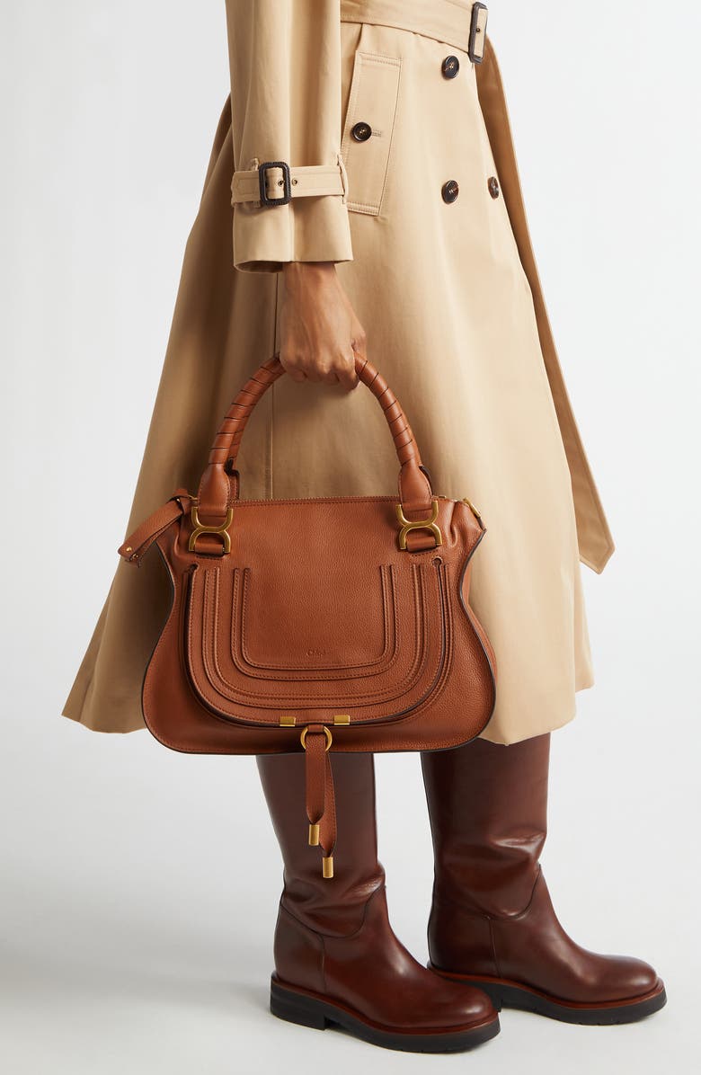 Chloé Medium Marcie Leather Satchel, Alternate, color, Tan