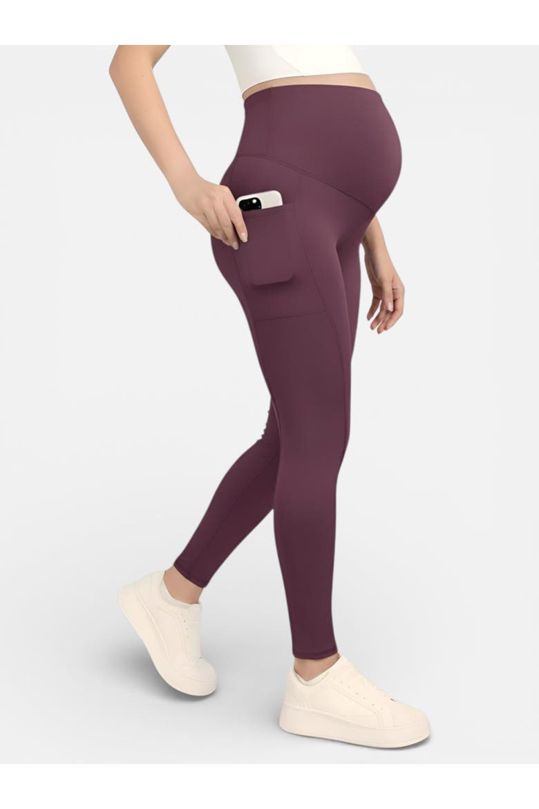 Over the Belly Side Pocket Active Maternity Leggings, Main, color, Mauve Wine
