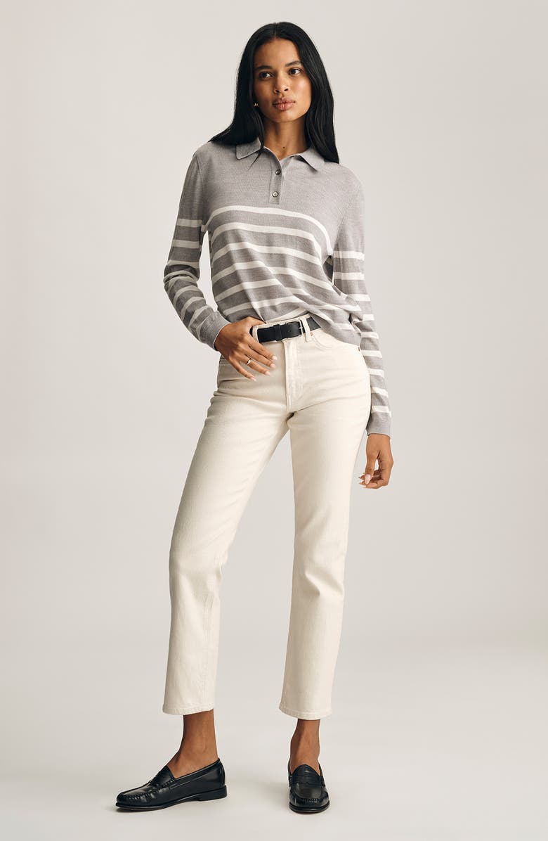 Mavi Jeans Stripe Wool Polo Sweater, Alternate, color, Light Grey Melange Stripe