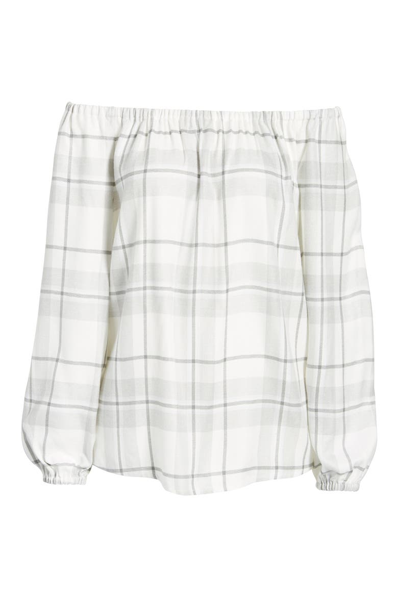Off the Shoulder Plaid Blouse, Alternate, color, DOVE