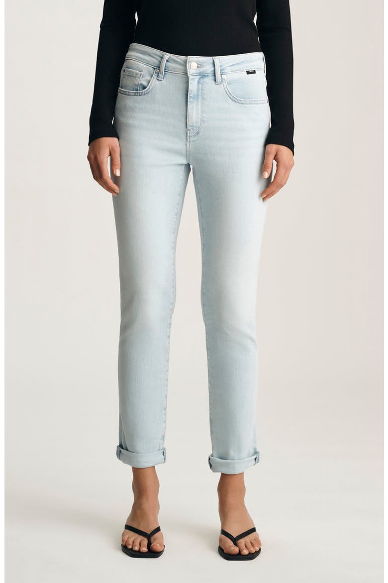 Kathleen Mid Rise Slim Boyfriend Jeans, Main, color, BLEACHED FEATHER BLUE