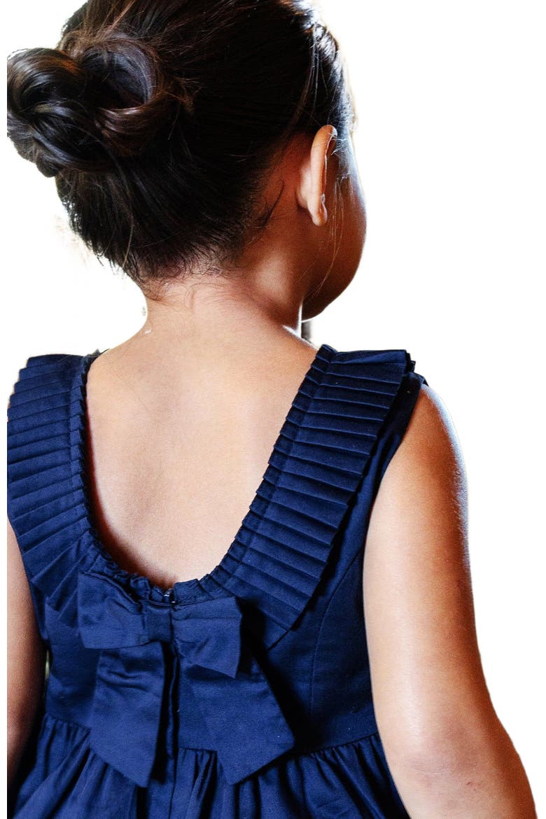 Girls' Pleated Collar Party Dress, Toddler, Main, color, Navy Sateen