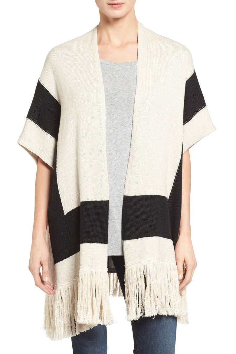 Colorblock Knit Fringe Kimono, Main, color, WHITE
