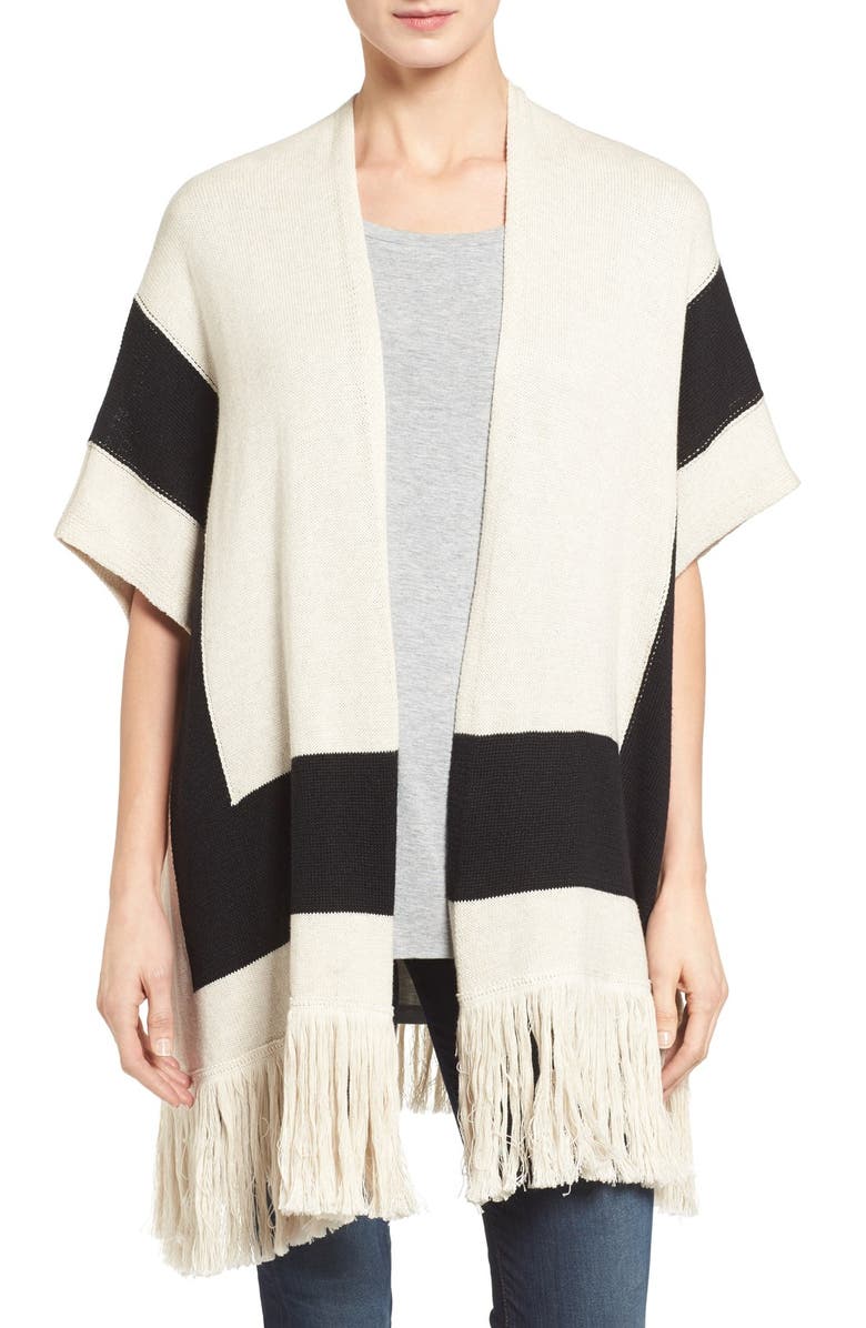 Echo Colorblock Knit Fringe Kimono, Main, color, 