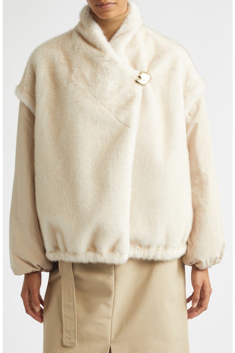 Chardonneret Layered Sleeve Fleece Jacket, Main, color, BEIGE