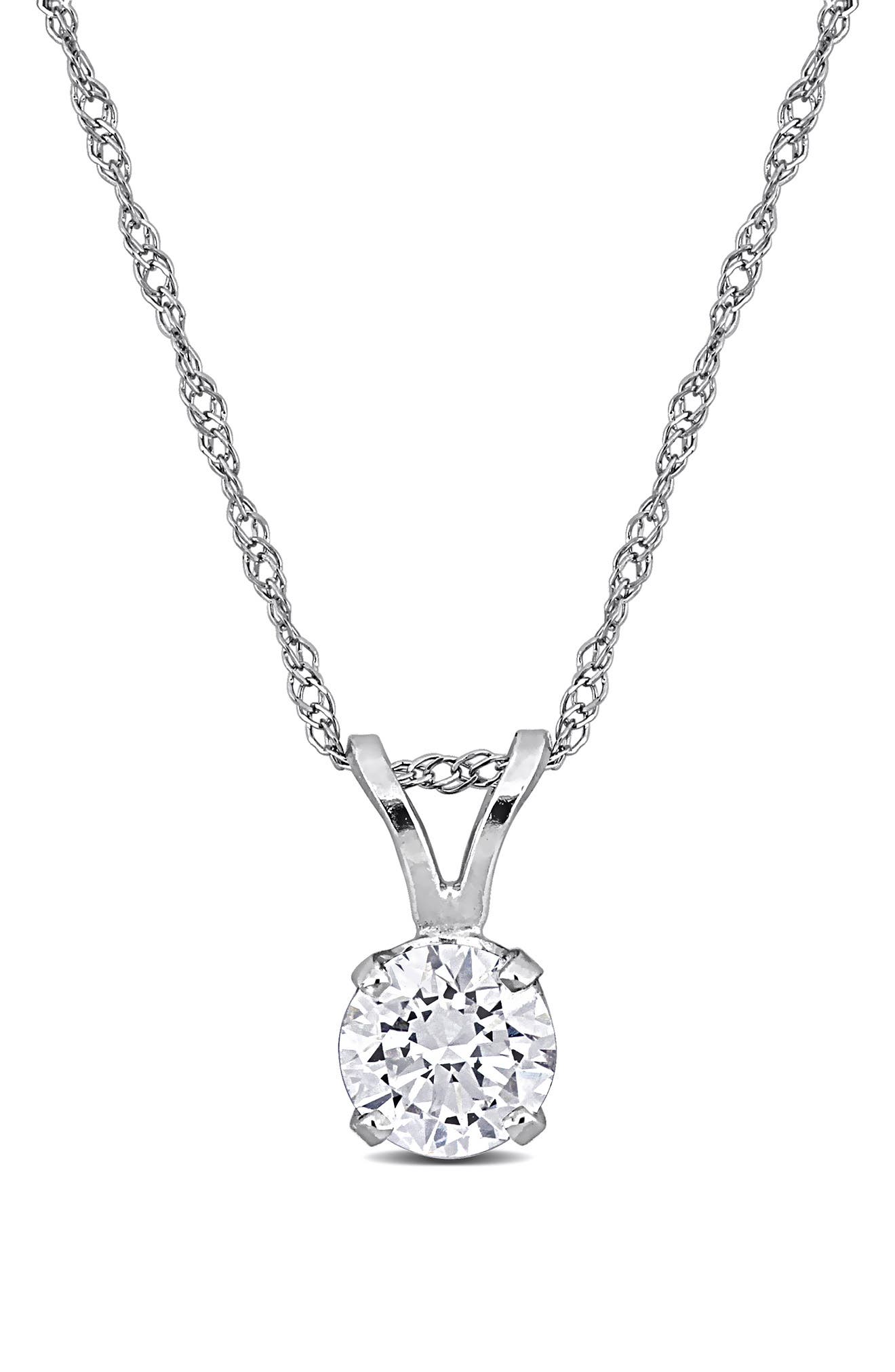 Created Forever 14K White Gold Round Lab Grown Diamond Solitaire Pendant Necklace