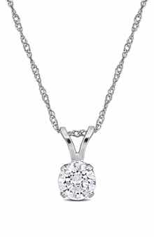 Created Forever 14K White Gold Round Lab Grown Diamond Solitaire Pendant Necklace