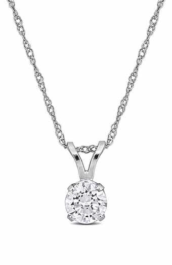 Created Forever 14K White Gold Round Lab Grown Diamond Solitaire Pendant Necklace