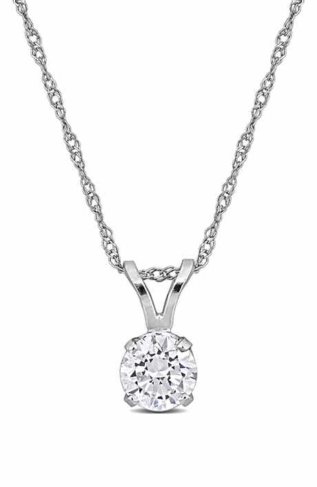 Created Forever 14K White Gold Round Lab Grown Diamond Solitaire Pendant Necklace