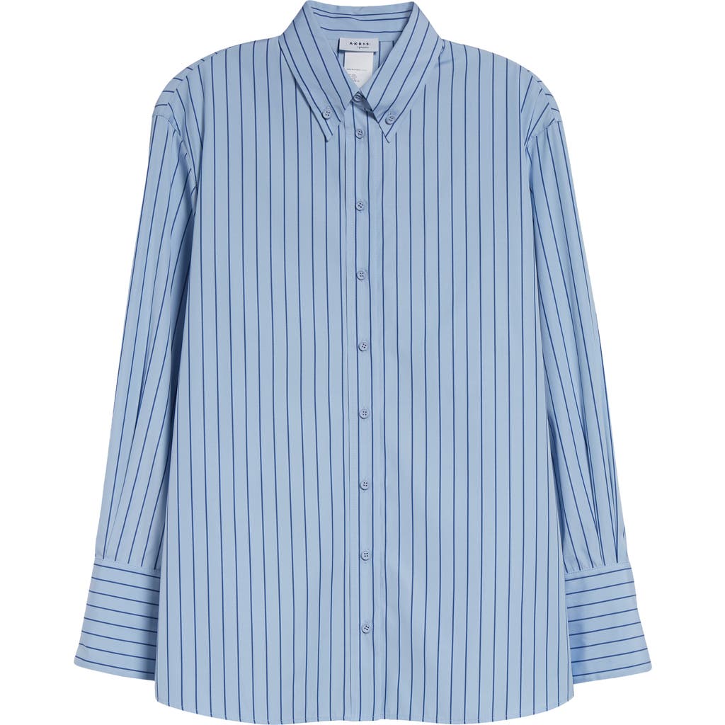 Akris Punto Stripe Cotton Button-down Shirt In Sky-medium Blue