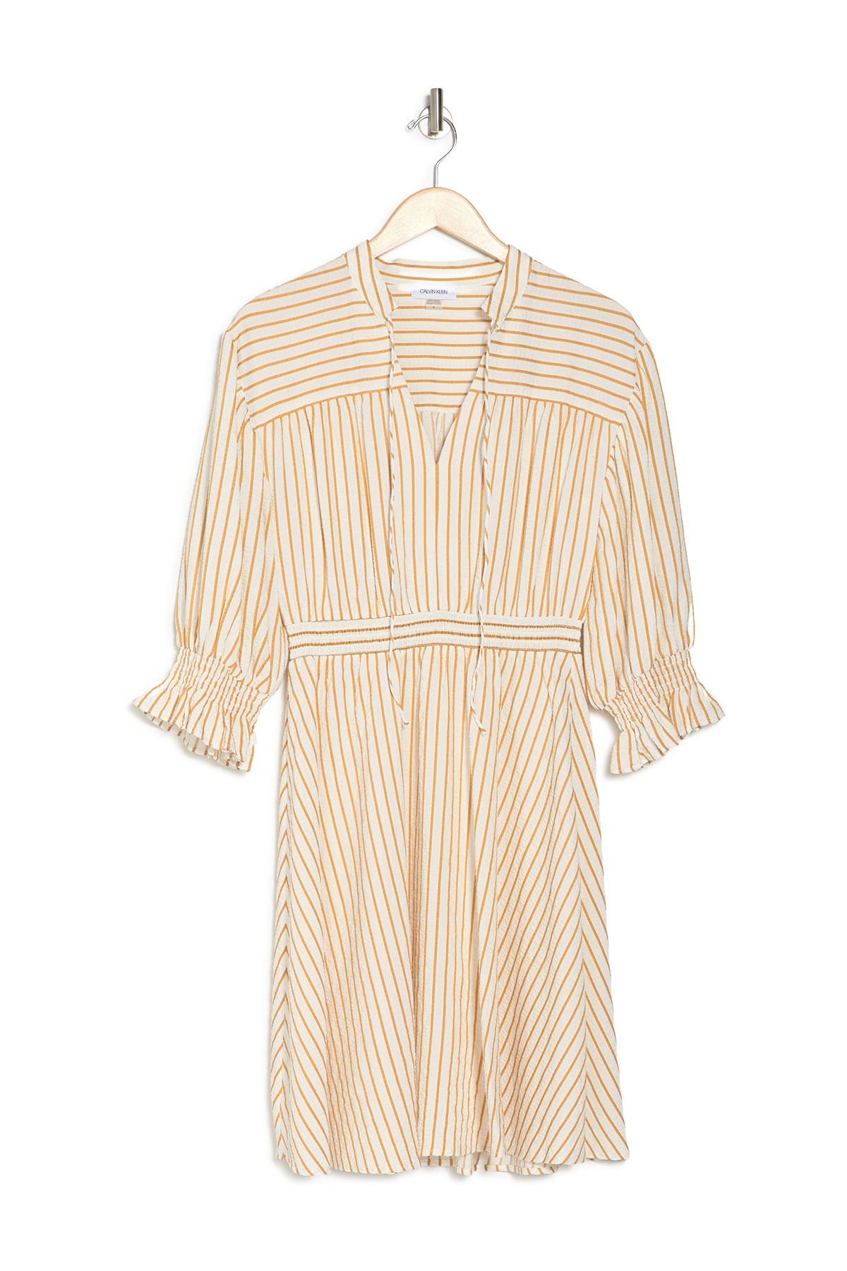 Calvin Klein Striped Split Neck 3/4 Sleeve Dress (Women) | Nordstromrack