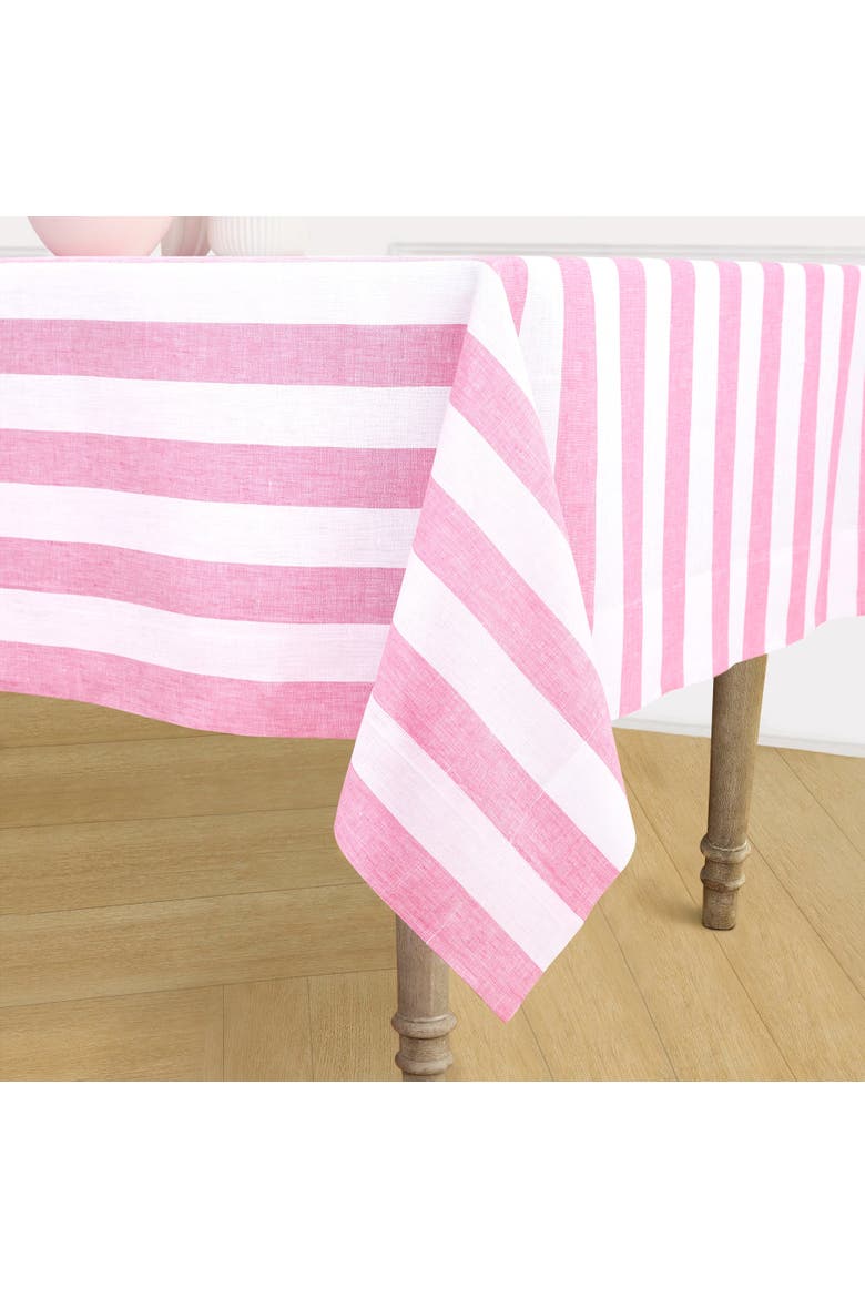 Linen Tablecloth - Cabana Stripe, Alternate, color, Pink and White