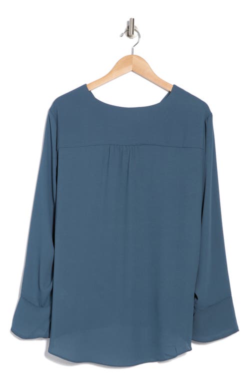 T Tahari Long Sleeve Button-up Top In Deep Slate Blue