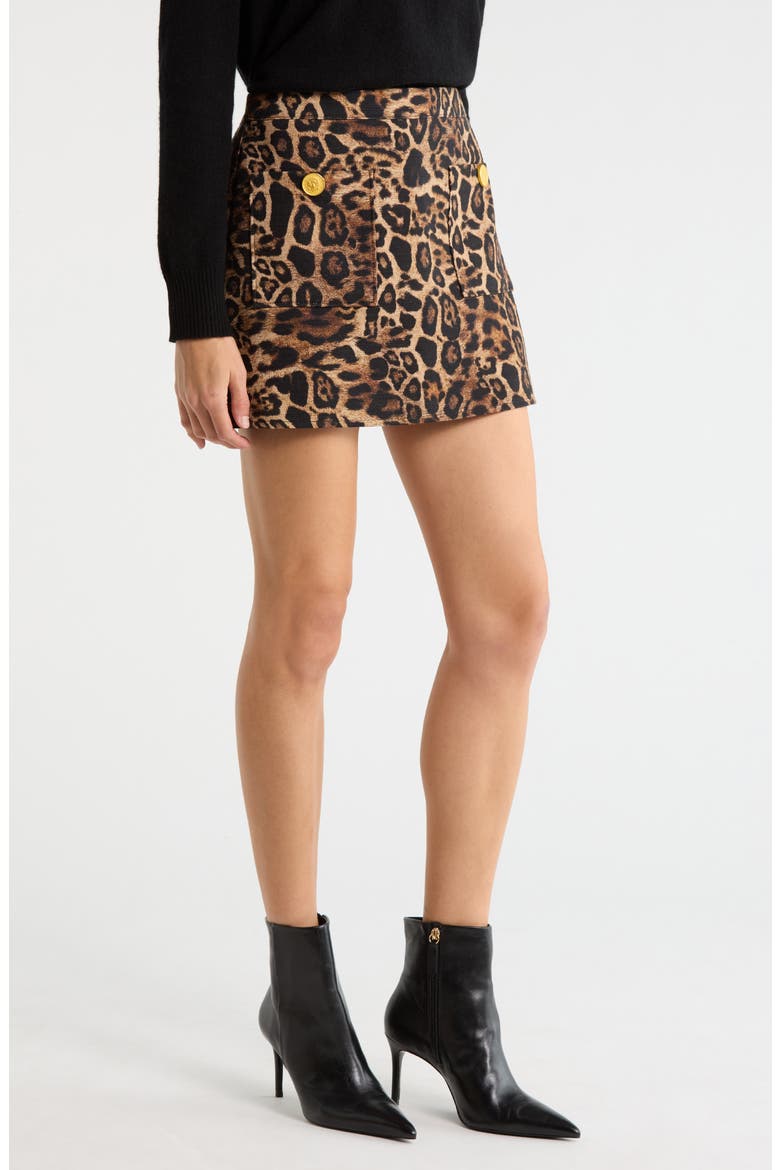 Cyra Leopard Print Cotton Miniskirt, Alternate, color, BROWN MULTI PATCH LEOPARD