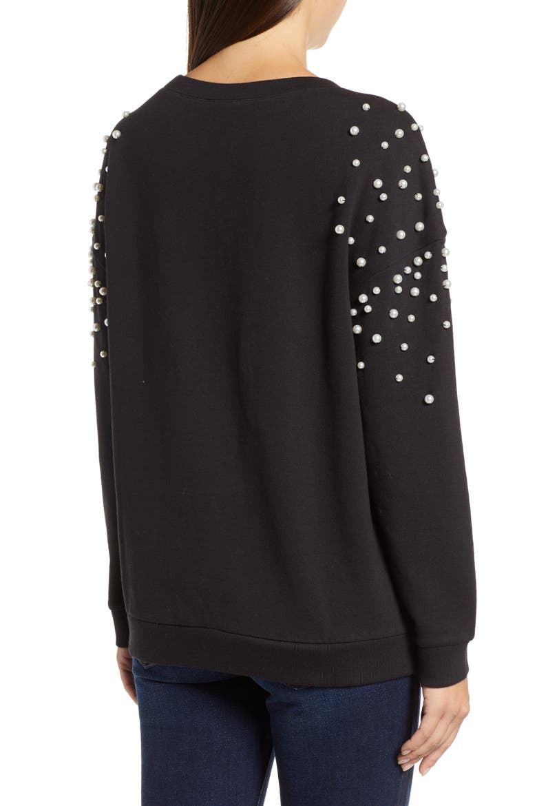 PEARL DETAIL SWEATSHIRT, Alternate, color, BLACK