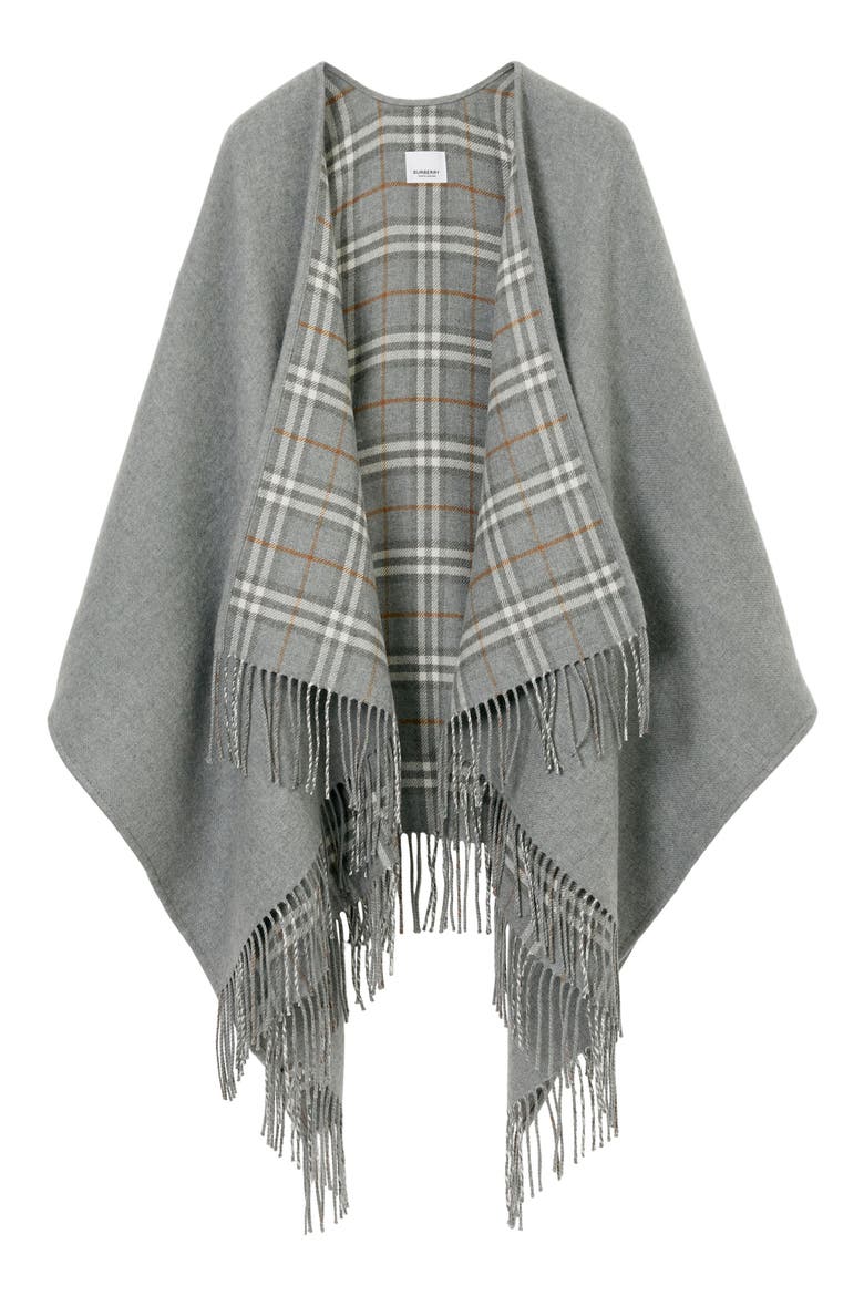 Vintage Check Wool Cape, Alternate, color, GREY