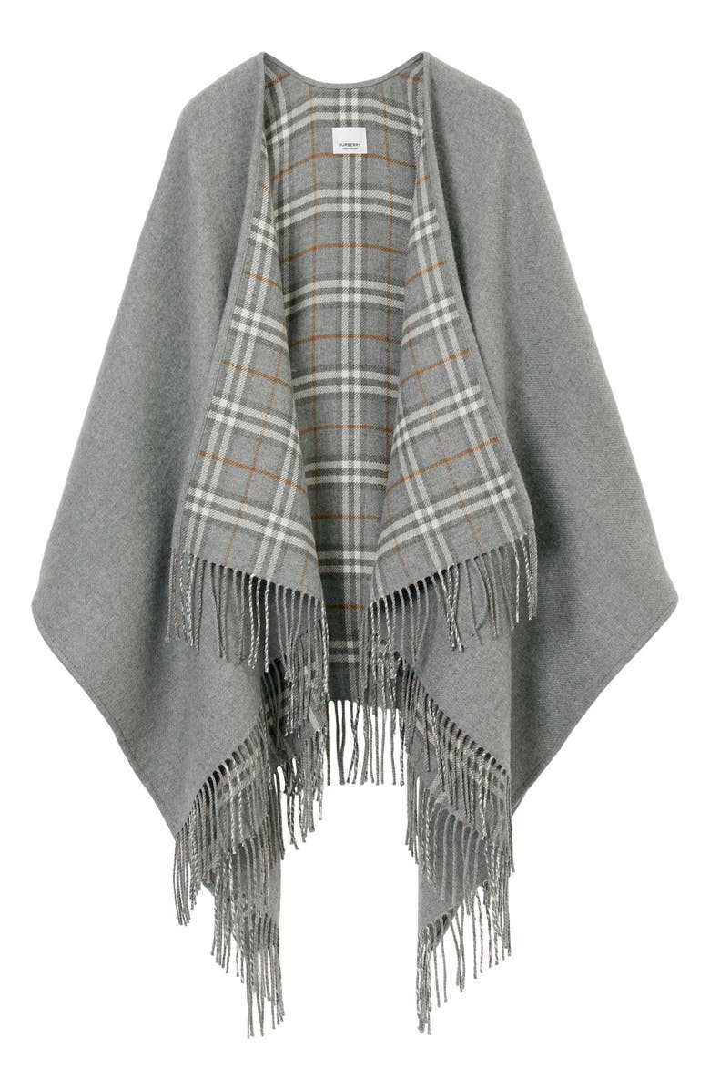 Burberry Vintage Check Wool Cape, Alternate, color, Grey