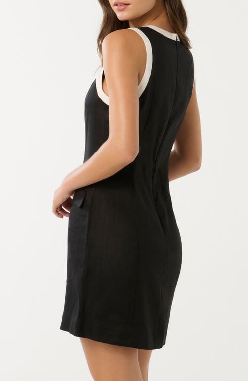 Ever New Montana Contrast Sleeveless Linen Sheath Minidress In Black