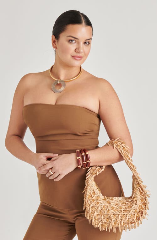 Dolce Vita Caicos Beaded Raffia Shoulder Bag In Brown