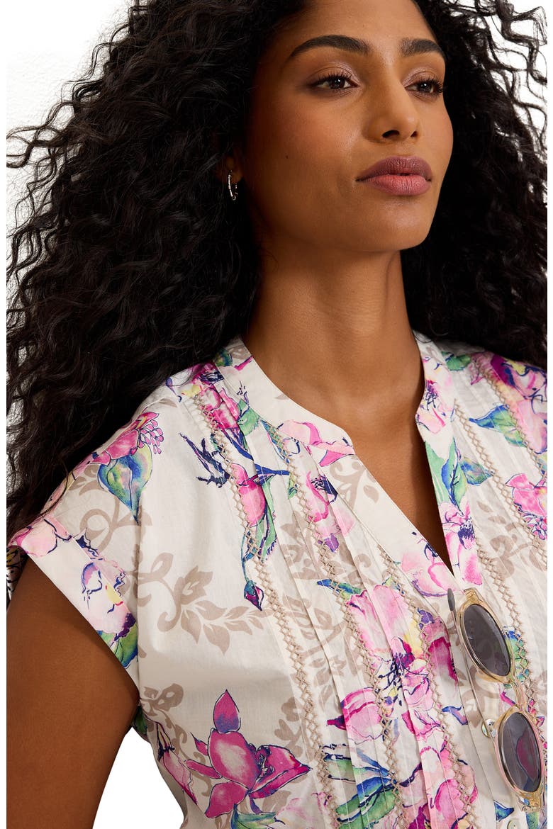 Floral Cross Stitch Embroidered Button-Up Top, Alternate, color, WHITE