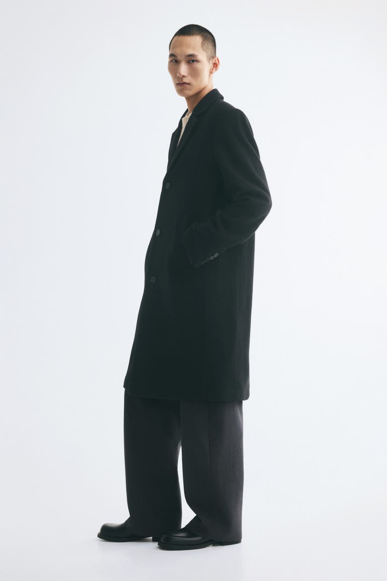 Single-breasted Wool-blend Coat, Alternate, color, Black