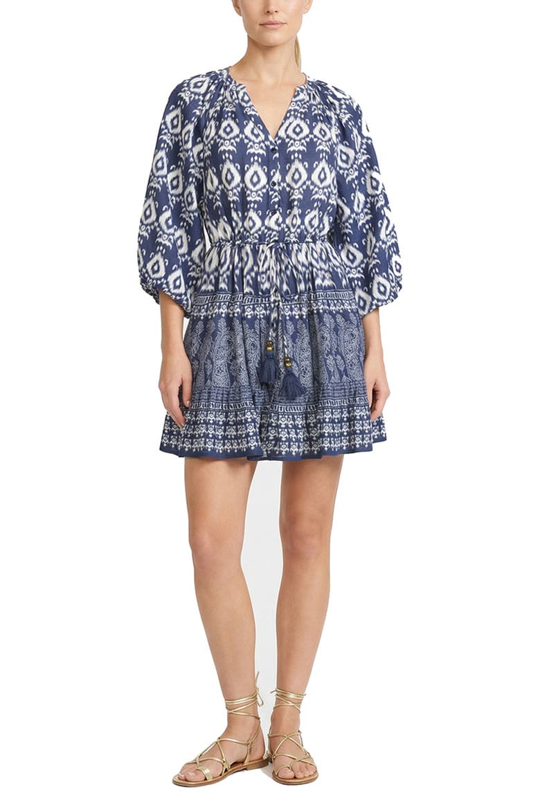 Sam Balloon Sleeve Elastic-Waist Mini Shirtdress, Alternate, color, Tivara Ikat