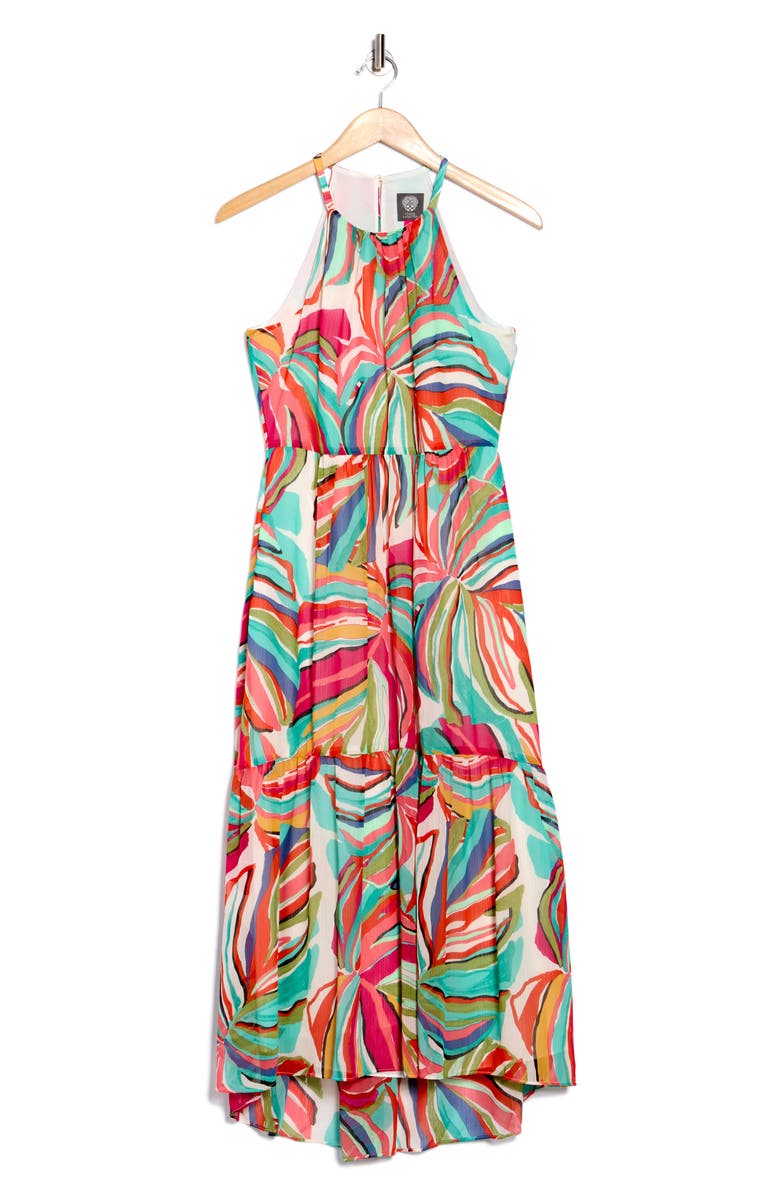 Vince Camuto Halter Neck Chiffon High-Low Midi Dress, Alternate, color, Pink Multi